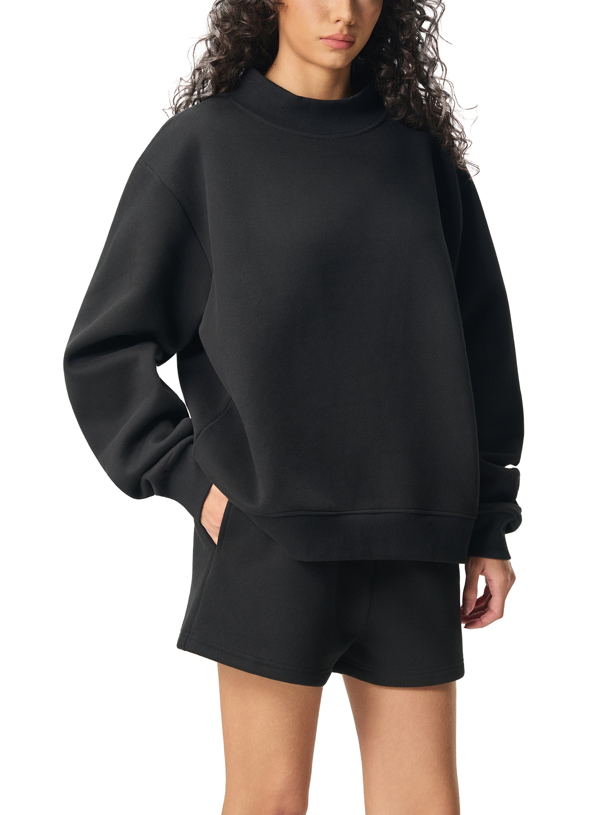 Private Label Mock-Neck Fleece Oversized Sweatshirt